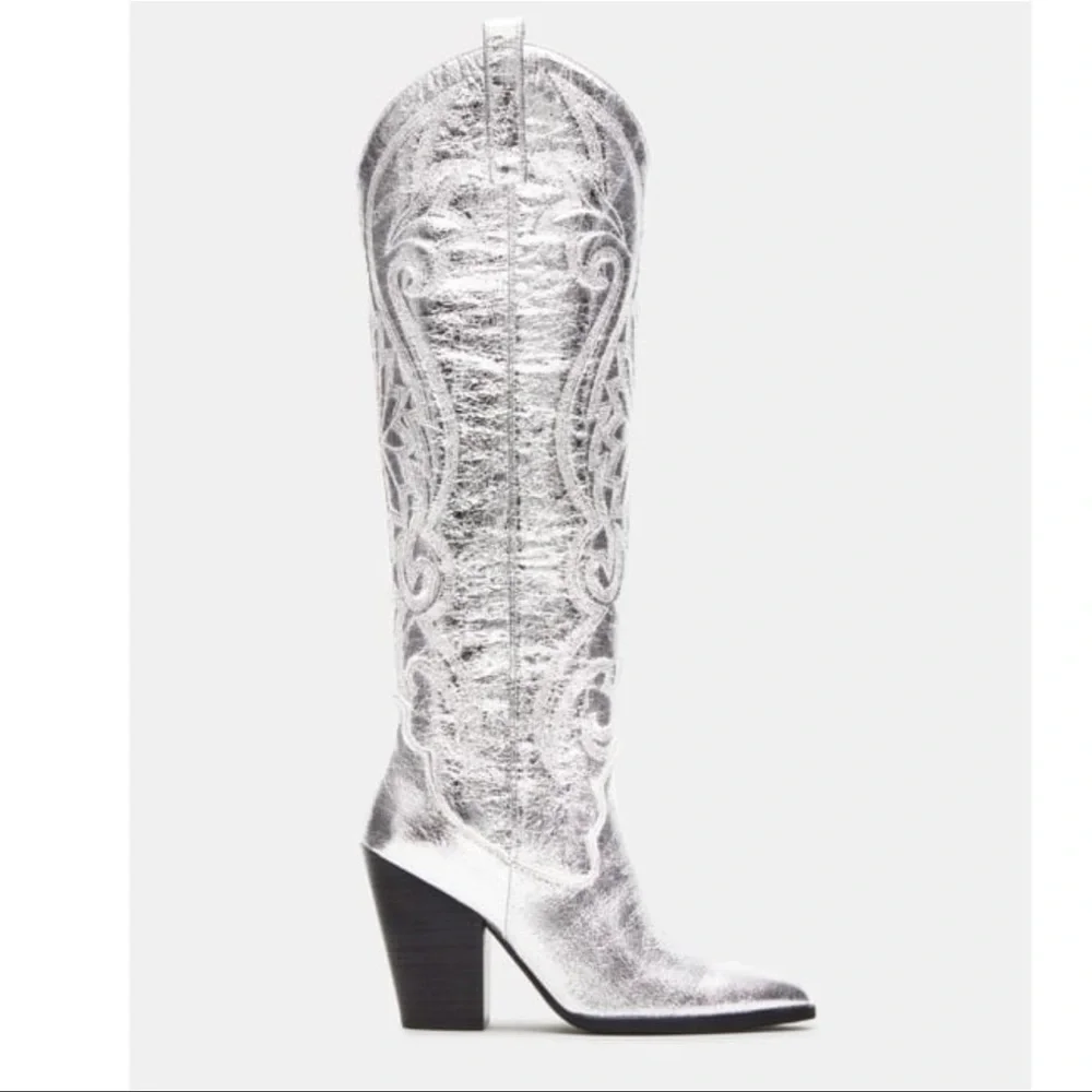 Steve Madden Lasso Silver Embossed Women's Cowboy Boots - Picture 2 of 9